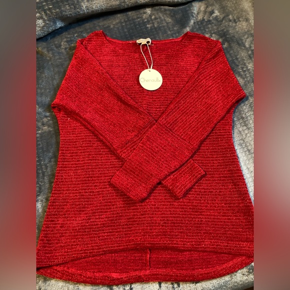 Chenault Sweaters - Chenault brand, small, gorgeous red with metallic sewn in, super soft sweater